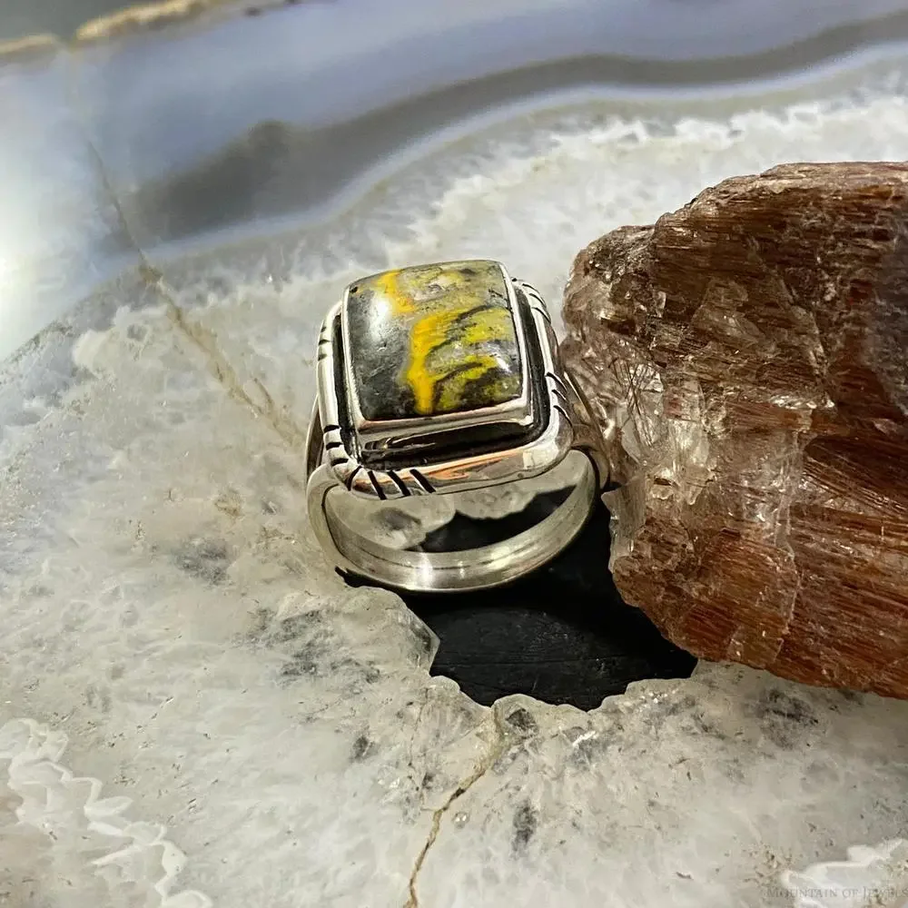 Native American Sterling Silver Bumblebee Jasper Mini Bar Ring Size 8 For Women - Picture 4 of 10